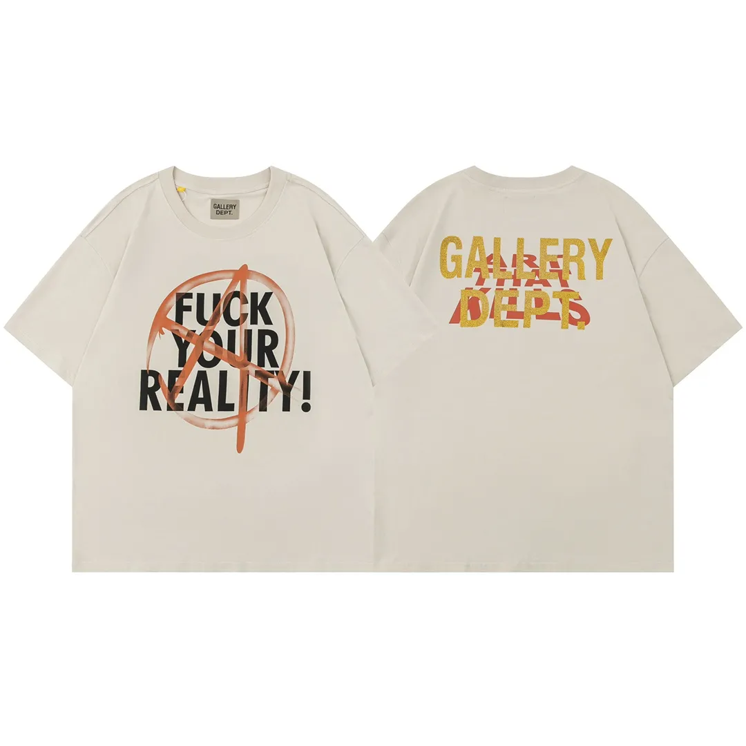 Model D109 Gallery dept European and American washed trendy brand printed high street T-shirts, same style for men and women, gilded letters on the back, after washing and shaping, it does not change shape and does not pill, comfortable and breathable, apricot S to XL, p106